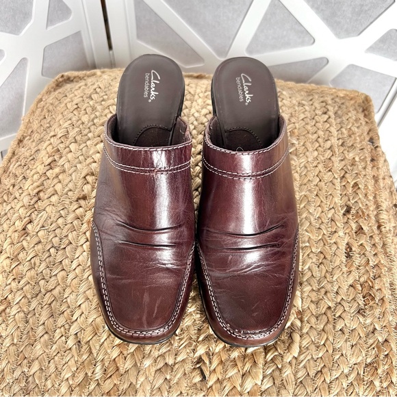 Clarks Bendables Brown Leather Mule Sz 8 Women Slip On Heel - Picture 2 of 5